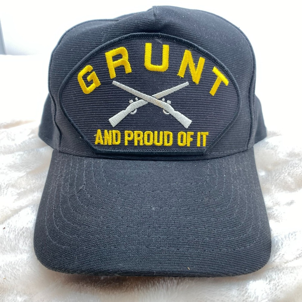 Eagle Crest Grunt And Proud Of It Hat Black Canvas Snapback Mens Baseball Cap